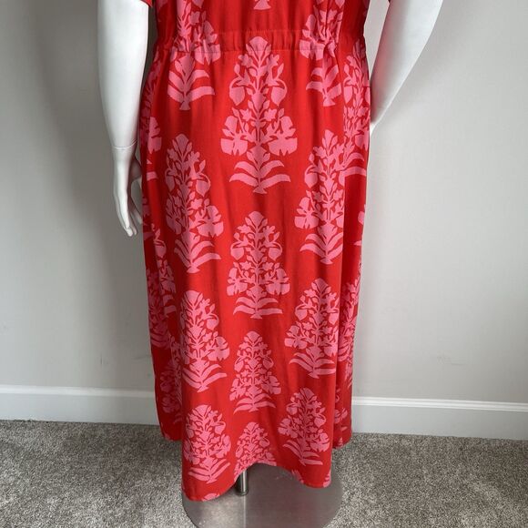 Spartina 449 Blakelynn Midi Dress Drawstring Cotton Knit Red Floral Large Resort - Picture 10 of 16